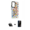 MARSİLYAN™- Galaxy A54 5G Kılıf Siluet Çizgi Koleksiyonu - Siyah 3D Antistatik Hayalet Cam Ekran Koruyucu + Kamera Lens Koruma Cam - SF