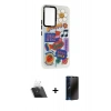 MARSİLYAN™- Galaxy A54 5G Kılıf Siluet Çizgi Koleksiyonu - Siyah 3D Antistatik Hayalet Cam Ekran Koruyucu + Kamera Lens Koruma Cam - SF