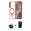 MARSİLYAN™- Galaxy A55 5G Kılıf Nova Işık Özel Seri - Siyah 3D Antistatik Hayalet Cam Ekran Koruyucu + Şeffaf Kamera Lens Koruma Cam