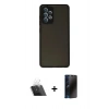 MARSİLYAN™- Galaxy A72 Kılıf Ahenk Çizgi Serisi - Siyah 3D Antistatik Hayalet Cam Ekran Koruyucu + Kamera Lens Koruma Cam - SF