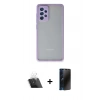 MARSİLYAN™- Galaxy A72 Kılıf Ahenk Çizgi Serisi - Siyah 3D Antistatik Hayalet Cam Ekran Koruyucu + Kamera Lens Koruma Cam - SF