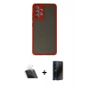 MARSİLYAN™- Galaxy A72 Kılıf Ahenk Çizgi Serisi - Siyah 3D Antistatik Hayalet Cam Ekran Koruyucu + Kamera Lens Koruma Cam - SF