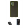 MARSİLYAN™- Galaxy A72 Kılıf Ahenk Çizgi Serisi - Siyah 3D Antistatik Hayalet Cam Ekran Koruyucu + Kamera Lens Koruma Cam - SF