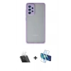 MARSİLYAN™- Galaxy A72 Kılıf Ahenk Çizgi Serisi - Siyah 3D Antistatik Seramik Nano Ekran Koruyucu + Kamera Lens Koruma Cam - SF