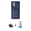 MARSİLYAN™- Galaxy A72 Kılıf Ahenk Klasik - Siyah 5D Eko Cam Ekran Koruyucu + Şeffaf Kamera Lens Koruma Cam