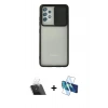 MARSİLYAN™- Galaxy A72 Kılıf Vadi Çizgi - Siyah 3D Antistatik Cam Ekran Koruyucu + Kamera Lens Koruma Cam - SF
