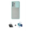 MARSİLYAN™- Galaxy A72 Kılıf Vadi Çizgi - Siyah 3D Antistatik Cam Ekran Koruyucu + Kamera Lens Koruma Cam - SF