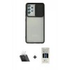 MARSİLYAN™- Galaxy A72 Kılıf Vadi Çizgi - Siyah 5D Hayalet Cam Ekran Koruyucu + Kamera Lens Koruma Cam - SF