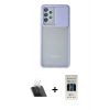 MARSİLYAN™- Galaxy A72 Kılıf Vadi Çizgi - Siyah 5D Hayalet Cam Ekran Koruyucu + Kamera Lens Koruma Cam - SF