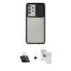 MARSİLYAN™- Galaxy A72 Kılıf Vadi Çizgi - Siyah Seramik Nano Ekran Koruyucu + Kamera Lens Koruma Cam - SF