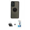 MARSİLYAN™- Galaxy A72 Kılıf Yörünge Çizgi - Siyah 5D Eko Cam Ekran Koruyucu + Kamera Lens Koruma Cam - SF