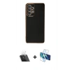 MARSİLYAN™- Galaxy A73 5G Kılıf Yankı Serisi - Siyah 3D Antistatik Cam Ekran Koruyucu + Kamera Lens Koruma Cam - SF
