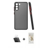 MARSİLYAN™- Galaxy S21 FE Kılıf Ahenk Çizgi Serisi - Siyah Mat Seramik Nano Ekran Koruyucu + Kamera Lens Koruma Cam - SF