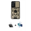 MARSİLYAN™- Galaxy S21 FE Kılıf Ahenk Klasik - Siyah 3D Antistatik Cam Ekran Koruyucu + Kamera Lens Koruma Cam - SF