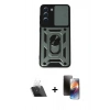 MARSİLYAN™- Galaxy S21 FE Kılıf Ahenk Klasik - Siyah 3D Antistatik Mat Seramik Nano Ekran Koruyucu + Kamera Lens Koruma Cam - SF