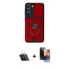 MARSİLYAN™- Galaxy S21 FE Kılıf Ahenk Klasik - Siyah 3D Antistatik Mat Seramik Nano Ekran Koruyucu + Kamera Lens Koruma Cam - SF