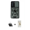 MARSİLYAN™- Galaxy S21 FE Kılıf Ahenk Klasik - Siyah Mat Seramik Nano Ekran Koruyucu + Kamera Lens Koruma Cam - SF