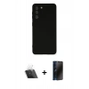 MARSİLYAN™- Galaxy S21 FE Kılıf Ahenk Serisi - Siyah 3D Antistatik Hayalet Cam Ekran Koruyucu + Kamera Lens Koruma Cam - SF