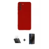 MARSİLYAN™- Galaxy S21 FE Kılıf Ahenk Serisi - Siyah 3D Antistatik Hayalet Cam Ekran Koruyucu + Kamera Lens Koruma Cam - SF