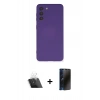 MARSİLYAN™- Galaxy S21 FE Kılıf Ahenk Serisi - Siyah 3D Antistatik Hayalet Cam Ekran Koruyucu + Kamera Lens Koruma Cam - SF