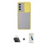 MARSİLYAN™- Galaxy S21 FE Kılıf Vadi Çizgi - Şeffaf Pasifik Cam Ekran Koruyucu + Kamera Lens Koruma Cam - SF