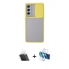MARSİLYAN™- Galaxy S21 FE Kılıf Vadi Çizgi - Siyah 3D Antistatik Cam Ekran Koruyucu + Kamera Lens Koruma Cam - SF