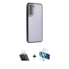 MARSİLYAN™- Galaxy S21 FE Kılıf Vadi Minimal - Siyah 3D Antistatik Cam Ekran Koruyucu + Kamera Lens Koruma Cam - SF
