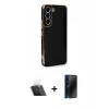 MARSİLYAN™- Galaxy S21 FE Kılıf Yankı Serisi - Siyah 3D Antistatik Hayalet Cam Ekran Koruyucu + Kamera Lens Koruma Cam - SF