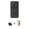 MARSİLYAN™- Galaxy S22 Kılıf Ahenk Klasik - Siyah AutoKit 5in1 Fiber Polymer Nano Ekran Koruyucu + Kamera Lens Koruma Cam - SF