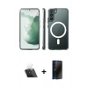 MARSİLYAN™- Galaxy S22 Kılıf Ahenk Yansıma Prime - Siyah 3D Antistatik Hayalet Cam Ekran Koruyucu + Kamera Lens Koruma Cam - SF