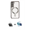 MARSİLYAN™- Galaxy S22 Kılıf Nova Işık Özel Seri - Siyah 3D Antistatik Seramik Nano Ekran Koruyucu + Kamera Lens Koruma Cam - SF