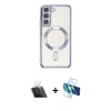 MARSİLYAN™- Galaxy S22 Kılıf Nova Işık Özel Seri - Siyah 3D Antistatik Seramik Nano Ekran Koruyucu + Kamera Lens Koruma Cam - SF