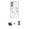 MARSİLYAN™- Galaxy S22 Kılıf Nova Işık Özel Seri - Siyah AutoKit 5in1 Fiber Hayalet Polymer Nano Ekran Koruyucu + Kamera Lens Koruma Cam - SF