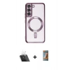 MARSİLYAN™- Galaxy S22 Kılıf Nova Işık Özel Seri - Siyah AutoKit 5in1 Fiber Hayalet Polymer Nano Ekran Koruyucu + Kamera Lens Koruma Cam - SF