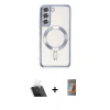 MARSİLYAN™- Galaxy S22 Kılıf Nova Işık Özel Seri - Siyah AutoKit 5in1 Fiber Hayalet Polymer Nano Ekran Koruyucu + Kamera Lens Koruma Cam - SF