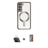 MARSİLYAN™- Galaxy S22 Kılıf Nova Işık Özel Seri - Siyah AutoKit 5in1 Fiber Hayalet Polymer Nano Ekran Koruyucu + Kamera Lens Koruma Cam - SF