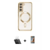 MARSİLYAN™- Galaxy S22 Kılıf Nova Işık Özel Seri - Siyah AutoKit 5in1 Fiber Hayalet Polymer Nano Ekran Koruyucu + Kamera Lens Koruma Cam - SF