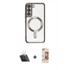MARSİLYAN™- Galaxy S22 Kılıf Nova Işık Özel Seri - Siyah AutoKit 5in1 Fiber Polymer Nano Ekran Koruyucu + Kamera Lens Koruma Cam - SF