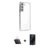 MARSİLYAN™- Galaxy S22 Kılıf Vadi Minimal - Siyah 3D Antistatik Hayalet Cam Ekran Koruyucu + Kamera Lens Koruma Cam - SF