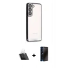MARSİLYAN™- Galaxy S22 Kılıf Vadi Minimal - Siyah 3D Antistatik Hayalet Cam Ekran Koruyucu + Kamera Lens Koruma Cam - SF