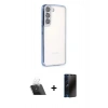MARSİLYAN™- Galaxy S22 Kılıf Vadi Minimal - Siyah 3D Antistatik Hayalet Cam Ekran Koruyucu + Kamera Lens Koruma Cam - SF