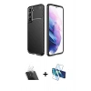 MARSİLYAN™- Galaxy S22 Plus Kılıf Eksen Form Prime - Siyah 3D Antistatik Cam Ekran Koruyucu + Kamera Lens Koruma Cam - SF