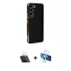 MARSİLYAN™- Galaxy S22 Plus Kılıf Yankı Serisi - Siyah 3D Antistatik Cam Ekran Koruyucu + Şeffaf Kamera Lens Koruma Cam