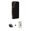 MARSİLYAN™- Galaxy S22 Plus Kılıf Yankı Serisi - Siyah Mat Seramik Nano Ekran Koruyucu + Şeffaf Kamera Lens Koruma Cam
