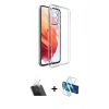 MARSİLYAN™- Galaxy S22 Plus Kılıf Zirve Doku - Siyah 3D Antistatik Cam Ekran Koruyucu + Kamera Lens Koruma Cam - SF
