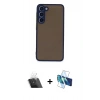 MARSİLYAN™- Galaxy S23 Kılıf Ahenk Çizgi Serisi - Siyah 3D Antistatik Cam Ekran Koruyucu + Kamera Lens Koruma Cam - SF