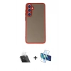 MARSİLYAN™- Galaxy S23 Kılıf Ahenk Çizgi Serisi - Siyah 3D Antistatik Cam Ekran Koruyucu + Kamera Lens Koruma Cam - SF