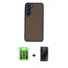 MARSİLYAN™- Galaxy S23 Kılıf Ahenk Çizgi Serisi - Siyah 3D Antistatik Hayalet Cam Ekran Koruyucu + Raze Metal Kamera Lens - MR