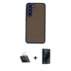 MARSİLYAN™- Galaxy S23 Kılıf Ahenk Çizgi Serisi - Siyah 3D Antistatik Hayalet Cam Ekran Koruyucu + Kamera Lens Koruma Cam - SF