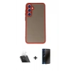MARSİLYAN™- Galaxy S23 Kılıf Ahenk Çizgi Serisi - Siyah 3D Antistatik Hayalet Cam Ekran Koruyucu + Kamera Lens Koruma Cam - SF